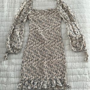 Long Sleeve Ruched Floral Print Mini Dress